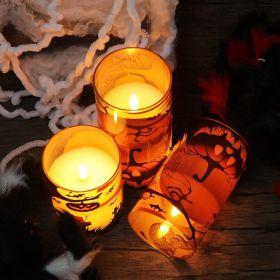 Halloween Candles with Pumpkins, 3 Pack Flameless Candles with Remote Timer, Orange Pumpkin Glass Candles Battery Operated with Spiderweb