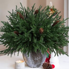 19 Inch Christmas Norfolk Pine Stems, 12PCS Real Touch Faux Cedar Pine with 5PCS Big Pine Cones Branches