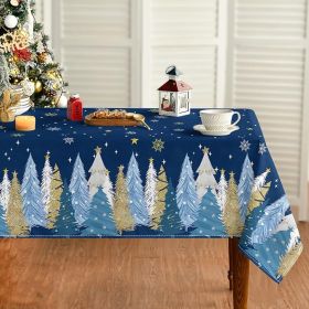 Horaldaily Christmas Tablecloth 60x84 Inch Rectangular, Christmas Trees Blue Grey Washable Seasonal Table Cover for Party Picnic Dinner Decor