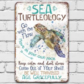 Sea Turtle Decor - Sea Turtleology - Durable Sea Turtle Gifts Metal Sign - Sea Turtle Wall Decor - Sea Turtle Bathroom Decor Accessories - Great SeaTu