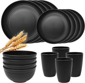 Large Kitchen Wheat Straw Dinnerware 16PCS Set Unbreakable Plates and Bowls Indoor Outdoor Kitchen Plastic Reuasble Plates and Bowls Dinner Dishe