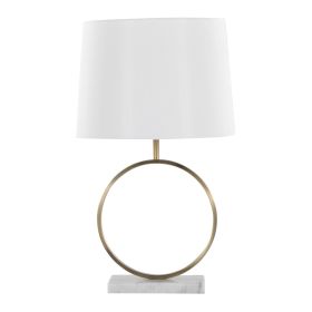 Moon Contemporary Table Lamp in White Marble, Gold Metal and White Shade by