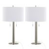 Master 29" Contemporary Metal Table Lamp in Polished Nickel and White Linen Shade from Grandview Gallery by - Set of 2