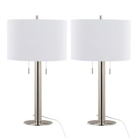 Master 29" Contemporary Metal Table Lamp in Polished Nickel and White Linen Shade from Grandview Gallery by - Set of 2