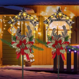 2 Pcs Nativity Scene Outdoor Yard Stakes Metal Christmas Light Decorations LED Christmas Decorations Nativity Scene Outdoor Solar Outdoor Lighted Nati