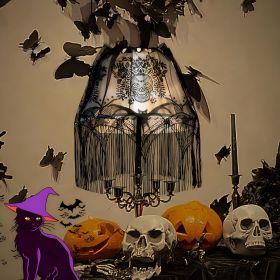 2 Pcs Halloween Lamp Shade Cover Black Lace Lampshades Spooky Skull Halloween Decorations Lamp Shade