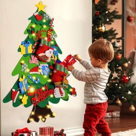 Felt Christmas Tree for Toddlers with Christmas Stockings, Xmas Wall Hanging Ornaments Decorations kit with String Lights for Kids to Decorate