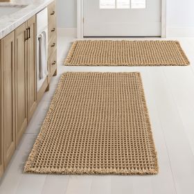 Set of 2 Waffle Bathroom Rugs, Boho Bath Rugs Non Slip Washable, Super Absorbent Bath Mats, Ultra Soft Rubber Backed Shower Mats for Bathroom Floor