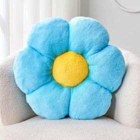 Cute Blue Flower Shaped Throw Pillow with Faux Rabbit Fur, 14.9" Soft Plush Floor Pillow for Bedroom/Living Room