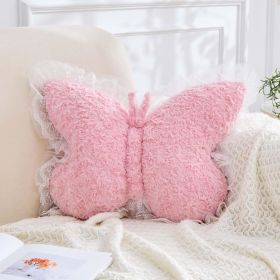 Butterfly Pillow Dusty Pink Decorative Pillows 15" Butterfly Shaped Cute Throw Pillows with Lace Aesthetic Bow Plush Cushion for Room Decor Bed Sofa C