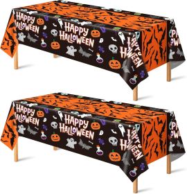 OHOME Halloween Decorations - 2 Pack Plastic Tablecloth for Halloween Party Decorations | Skeletons Bats Ghosts Pumpkin Table Decor for Outdoor Indoor