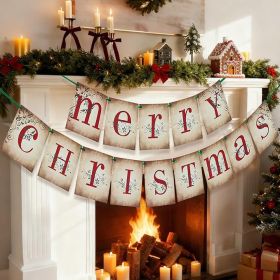 Vintage Christmas Decorations – Nostalgic Merry Christmas Banner for Home Fireplace Mantle