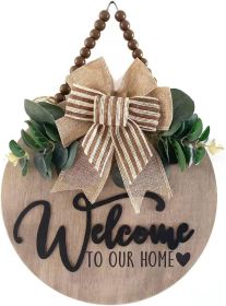 3D Welcome Sign for Front Door | Home/Farmhouse Porch Décor Wooden Hanging Sign with Artificial Leaves and Rustic Beads | Christmas Classroom |12" Rou