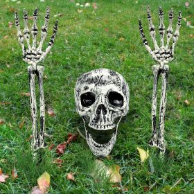 Halloween Decorations Outdoor Decor, Realistic Skeleton Ground Breaker 3-Piece Set with Skull & Adjustable Arms for Scary Yard