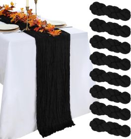 8 Pack Halloween Table Runner Black Cheesecloth 10ft Boho Gauze Fabric 120 Inch Cheese Cloth Table Runner Rustic Sheer for Romantic Wedding Decor Baby