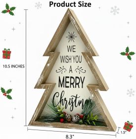 Christmas Decorations for Home Farmhouse Merry Christmas Tree with Pinecones Wooden Decorative Block Rustic Tabletop Xmas Party Holiday Décor