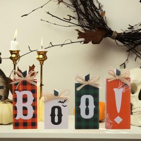 Halloween Decorations 4PCS Wooden Boo Sign Block Tabletop Decorations