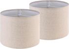Drum Lamp Shades Set of 2 Medium, Oatmeal Linen Lamp Shade 13"Top x 13"Bottom x 10"High (Spider)