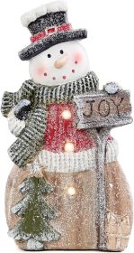 Snowman Statue with LED Lights for Christmas Decoration, Holiday Decor for Shelf Bookshelf Fireplace Mantle Table Indoor Home