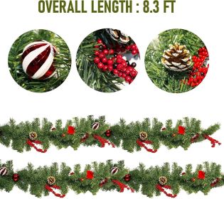 9FT Christmas Garland with 50LED Lights, Battery Operated Prelit Garland Christmas Decorations Timer 8 Mode