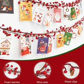 Christmas Decorations Indoor - 57'' Berry Garland Christmas Card Holder – Handmade Berry Garland with 20 Clips for Cards Photos - Holiday Card Display