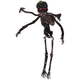 6ft Sound-Activated Halloween Skeleton - Flashing Red Eyes, Spooky Sounds, 4 Poseable Arms + Extra Skull, Hanging Rope