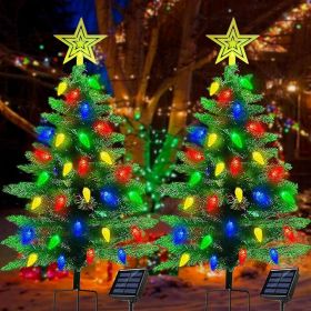 2-Pack 3.6FT Solar Christmas Tree Outdoor Christmas Decorations, 8 Modes Solar Xmas Tree Lights with 100 LED