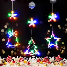 Christmas Window Lights Decorations, 3Pcs Tree-Jingle Bell-Star Shaped Xmas Lights Battery Powered with Suction Cups & Timer