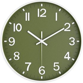 Silent Wall Clock Non-Ticking Battery Operated Ã¢â‚¬â€œ Modern Olive Green Analog Wall Clock for Living Room, Kitchen, Office