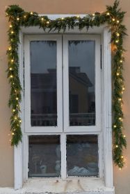 Seasonal Artificial Christmas Garland with LED String Lights Pine Needle Cypress Garland for Holiday Winter Indoor Outdoor Decor
