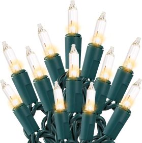 Christmas Lights 50 Count Clear Mini Lights Green Wire UL Certified Connectable