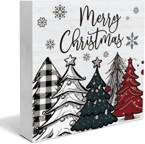 Rustic Merry Christmas Wooden Sign - Farmhouse Christmas Decor for Table or Shelf - 5 x 5 Inch