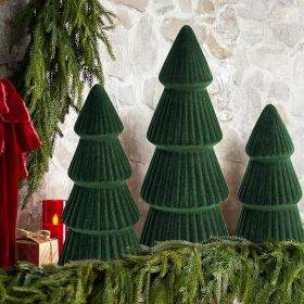 Christmas Decorations - Set of 3 Velvet Ceramic Christmas Trees - Modern Cone Indoor Christmas Decoration Centerpieces for Table Mantel and Living Roo