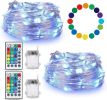 Fairy Lights Battery Operated Twinkle Lights with Multicolor Changing, 50 LED, 16.4Ft Silvery Copper Wire, Remote Included. Perfect for Party, Wedding