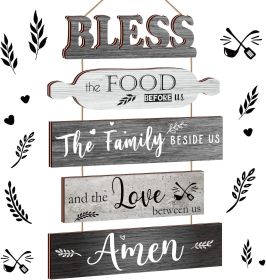 Bless The Food Before Us Wall Decor Farmhouse Kitchen Decor Rustic Dining Room Wall Art Vintage Country Wooden Hanging Sign(Farmhouse Gray)
