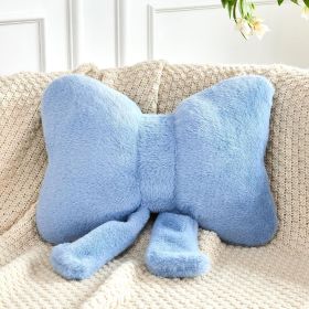 Dusty Blue Bow Pillow, Soft Bow Decorative Pillows with Faux Rabbit Fur, Cute 16" Bow Throw Pillows