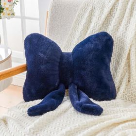 Navy Bow Pillow, Soft Bow Decorative Pillows with Faux Rabbit Fur, Cute 16" Bow Throw Pillows