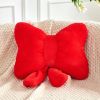 Red Bow Pillow, Soft Bow Decorative Pillows with Faux Rabbit Fur, Cute 16" Bow Throw Pillows