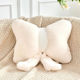 Ivory Bow Pillow, Soft Bow Decorative Pillows with Faux Rabbit Fur, Cute 16" Bow Throw Pillows