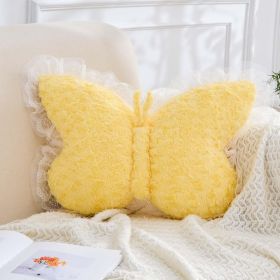 Butterfly Pillow Yellow Decorative Pillows 15" Butterfly Shaped Cute Throw Pillows with Lace Aesthetic Bow Plush Cushion for Room Decor Bed Sofa Couch