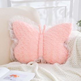 Butterfly Pillow Pink Decorative Pillows 15" Butterfly Shaped Cute Throw Pillows with Lace Aesthetic Bow Plush Cushion for Room Decor Bed Sofa Couch