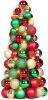 16in Christmas Ball Tree with LED Lights Table Centerpiece Fireplace Decor Indoor Holiday Party Home Decoration Red Gold Green