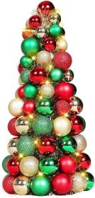 16in Christmas Ball Tree with LED Lights Table Centerpiece Fireplace Decor Indoor Holiday Party Home Decoration Red Gold Green