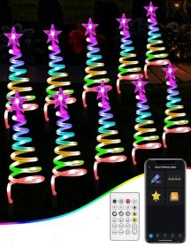10 Pack Christmas Pathway Lights Outdoor with RGBW DIY Modes, APP Control Spiral Lighted Christmas Tree Path Lights with Scene Modes Schedule Music