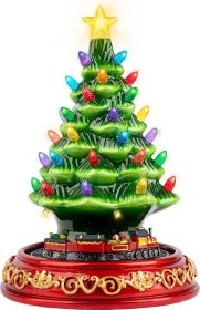 Ceramic Christmas Tree with Rotating Train- Musical Christmas Tree Decorations with 38 Multicolored Lights for Home Tabletop Decor, Xmas Gift