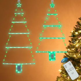 2 Pcs Christmas Tree Ladder Lights with Remote, 3 FT & 2.4 FT Window Wall Hanging Lights with Timer & 8 Modes