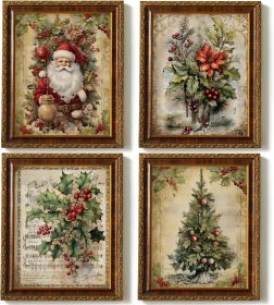 Vintage Christmas Bathroom Wall Decor Prints,Retro Christmas Wall Art Decorations for Home Kitchen Bedroom Bathroom Living Room Office