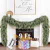 Cedar Christmas Garland with Lights for Mantle - Decorations 9ft Realistic Lighted Faux Pine Garlands for Xmas Home Decoration Indoor Stairs Railing F
