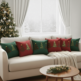 6PC Christmas Tree Trio Pillowcase Set – Red & Green 17.7 inches Festive Cushion Covers for Holiday Décor