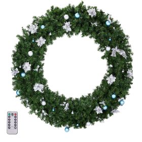 48in Pre-lit Christmas Wreath, Lighted Artificial Xmas Wreath with 150 Cold & Warm White Lights and 450 PVC Tips and DIY Ornaments